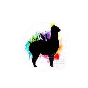 Lama Aquarell bunte Silhouette, Lama Whimsy Design, Sublimationsdesigns, digitaler Download, PNG, JPG.