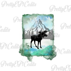 Moose, watercolor framed, silhouette, printable digital image PNG, JPG