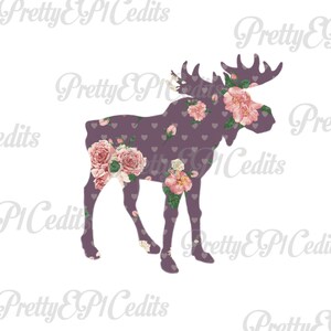 Moose, floral silhouette, printable digital image PNG, JPG
