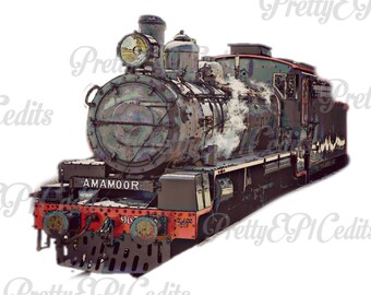 Vintage watercolor train, PNG, JPG, Digital download, mug images