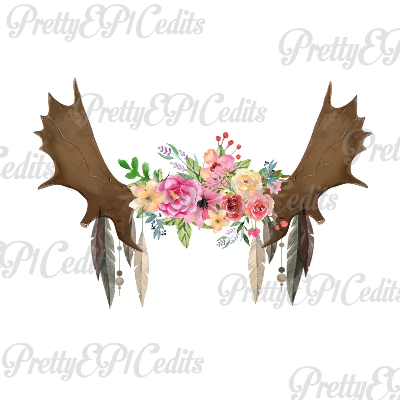 Boho floral moose antlers printable digital image PNG JPG | Etsy