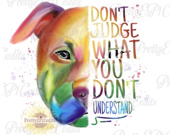 Rainbow pitbull, painted pitbull PNG, half face pitbull, watercolor pitbull, watercolor dog, digital download,clip art, PNG, JPG