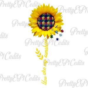 Autism Mom, You are my Sunshine, citas de girasol, piezas de rompecabezas de color primario, descarga digital, clip art, PNG, JPG