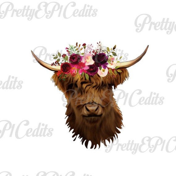 Download Cute cow with flower crown highland cow heifer printable ...