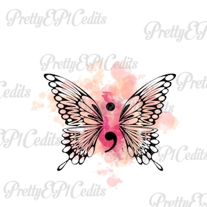 Semi Colon, vlinder, aquarel, digitale download, illustratie, PNG, JPG