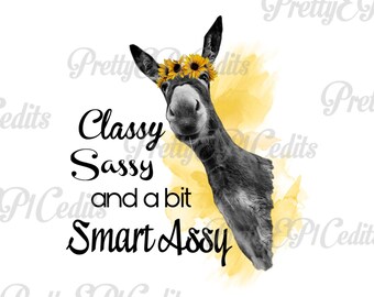 Sunflower Donkey, Classy sassy and a bit smart Assy,printable digital image, PNG, JPG