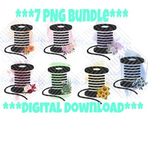 7 PNG Sewing Bobbin Bundle, watercolor,flowers, rainbow , instant Download.