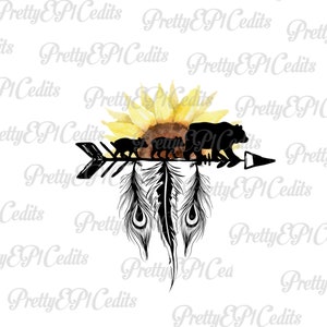 Boho sunflower arrow, Mama Bear designsl, baby bear, sunshine, digital download, clip art, PNG JPG