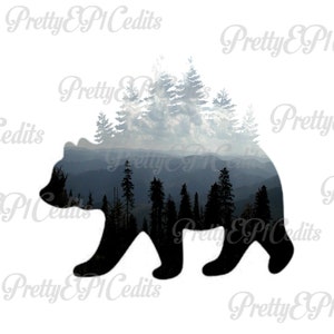Silhouette d’ours, arbres, scène de l’Alaska, PNG, JPG