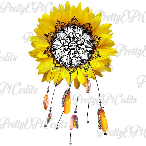 Download Sunflower Boho Mandala Dreamcatcher Pearls And Feathers Etsy
