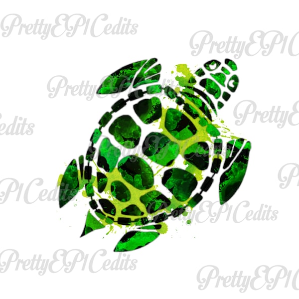 Emerald Green Sea Turtle, watercolor, digital download, clip art, PNG, JPG.