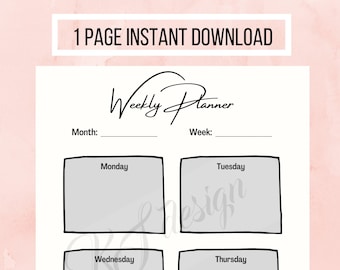 Printable weekly planner, blank weekly calendar, weekly overview, Work from home planner, A4 week schedule, Instant download, PDF print