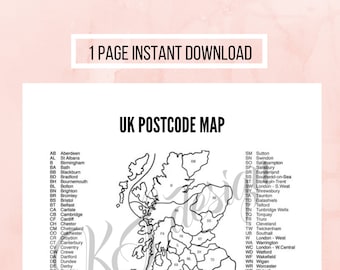 UK postcode map, UK sales map, sales tracker, small business map, A4 map, Instant download, PDF print
