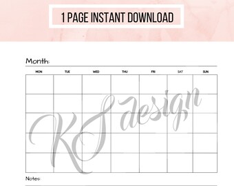 Printable calendar, blank monthly calendar, monthly overview, Work from home planner, A4 month schedule, Instant download, PDF print