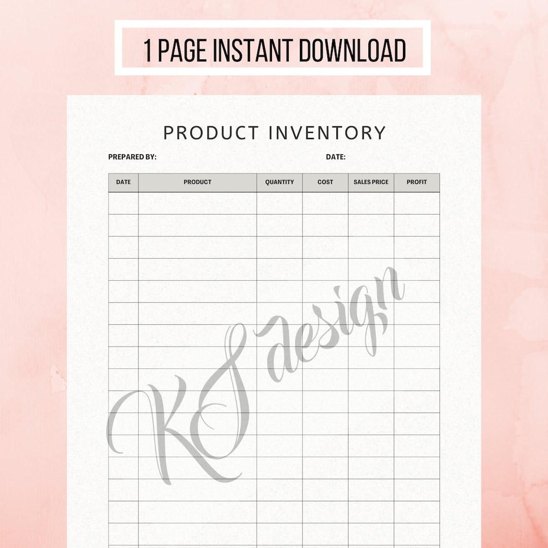Printable Product Inventory Table, Blank Stock Form, Stock Overview ...