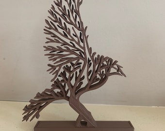 Bird Tree Silhouette Ornament - 3D Printed PLA Plastic - Free U.K. Delivery