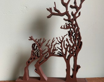 Deer / Stag Forest Tree Silhouette Ornament - 3D Printed PLA Plastic - Free U.K. Delivery