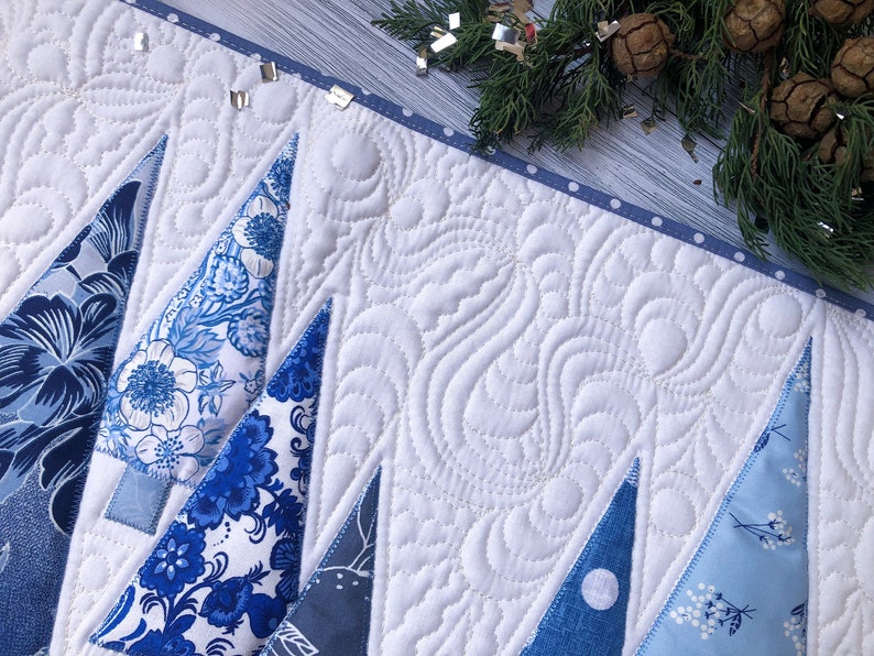 Christmas Quilted Table Runner Blue Table Topper Xmas Blue Etsy