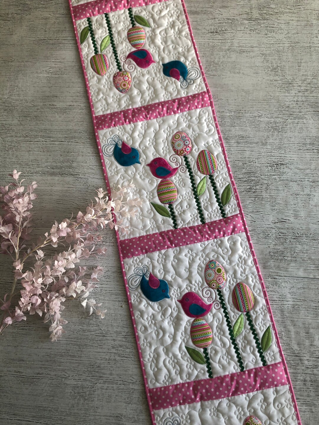 Quilted Easter Table Runner With Little Birds and Eggs Spring Etsy