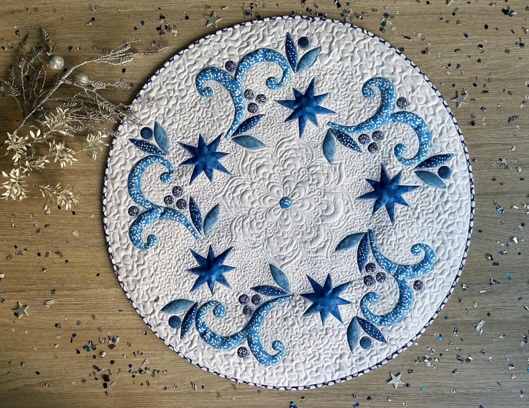 Christmas Quilted Table Topper: Handmade Appliqué Blue Stars ...