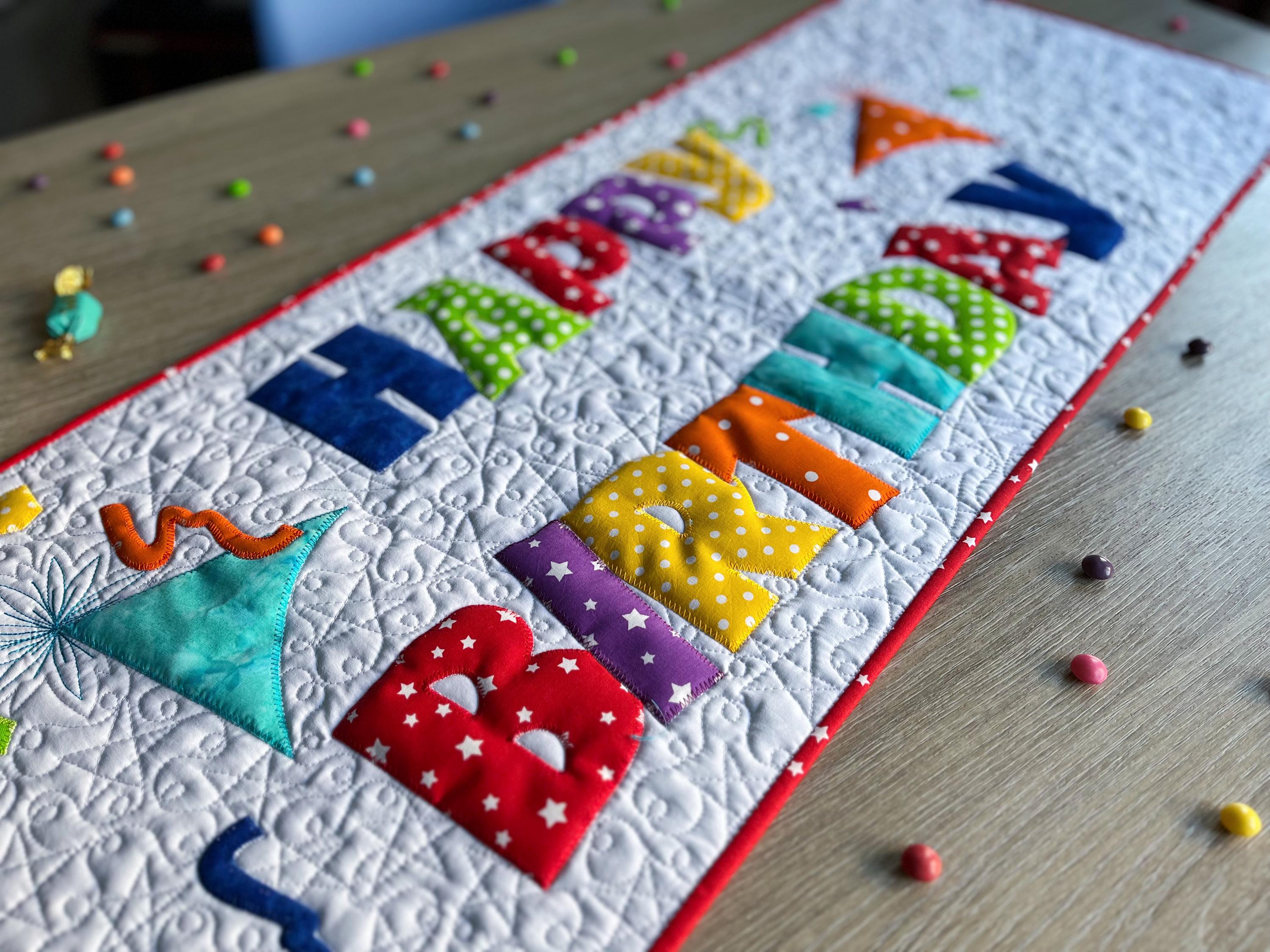 Bright Quilted Birthday Table Runner – Handmade Stitching, Festive ...