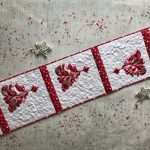 Quilted Christmas Table Runner Quilted Tablecloth Winter Etsy