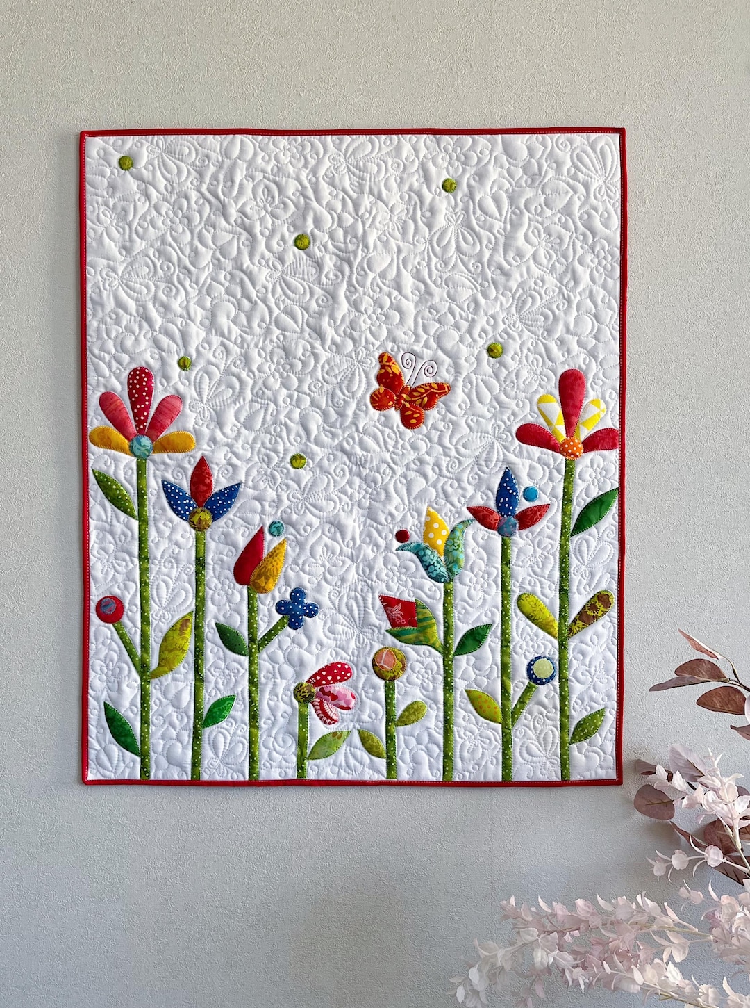Handmade Floral Quilted Wall Hanging: Appliqué Art Quilt (26x30) - Etsy