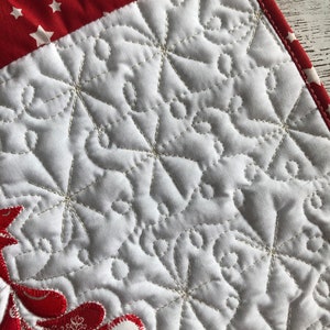 Christmas quilted long table runner, Christmas red tree, Xmas quilt, Santa runner, Table topper quilted, Bed runner, Winter quilted runner image 3