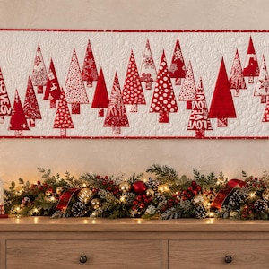 Christmas Quilted Wall Hanging or Table Runner – Handmade Appliqué with Free-Motion Quilting, 16x54
