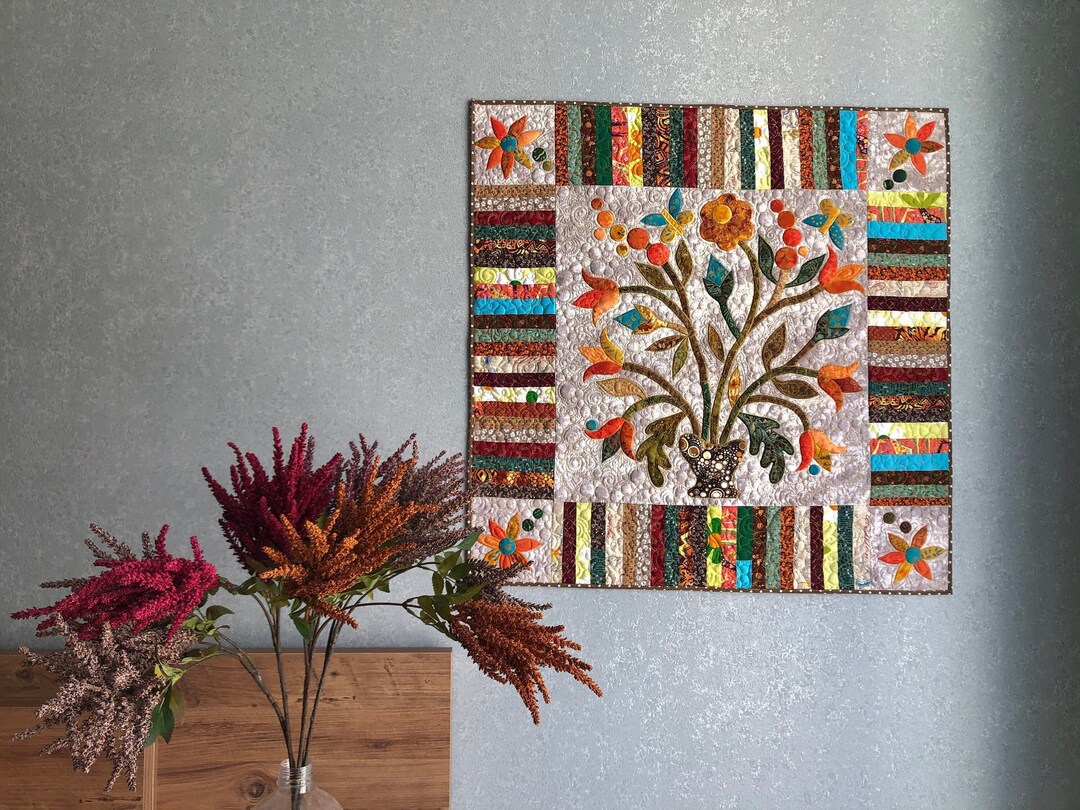 Picture of Quilted Wall Hanging, Modern Textile Wall Decor, Square Quilt, Wall ...