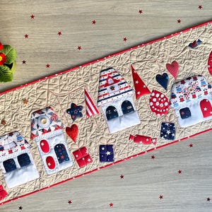 Handmade Patriotic Quilted Table Runner: 4th of July Americana Decor (16"x44")