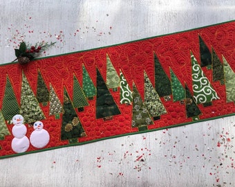 Quilted Christmas, Table topper, Christmas trees quilted, Long table runner, Bed decor, Holiday tablecloth, Handmade quilt, Quilted items