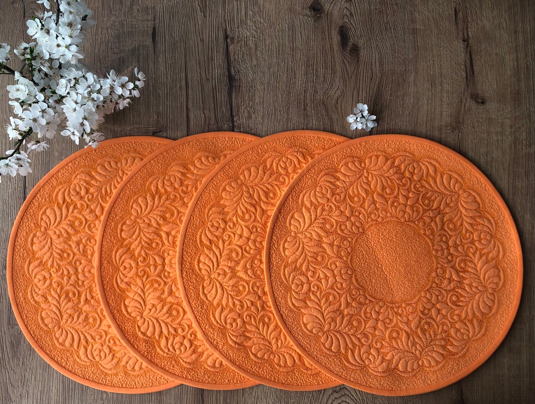 Quilted Round Placemats Set of 4 Orange Placemats Mothers Etsy