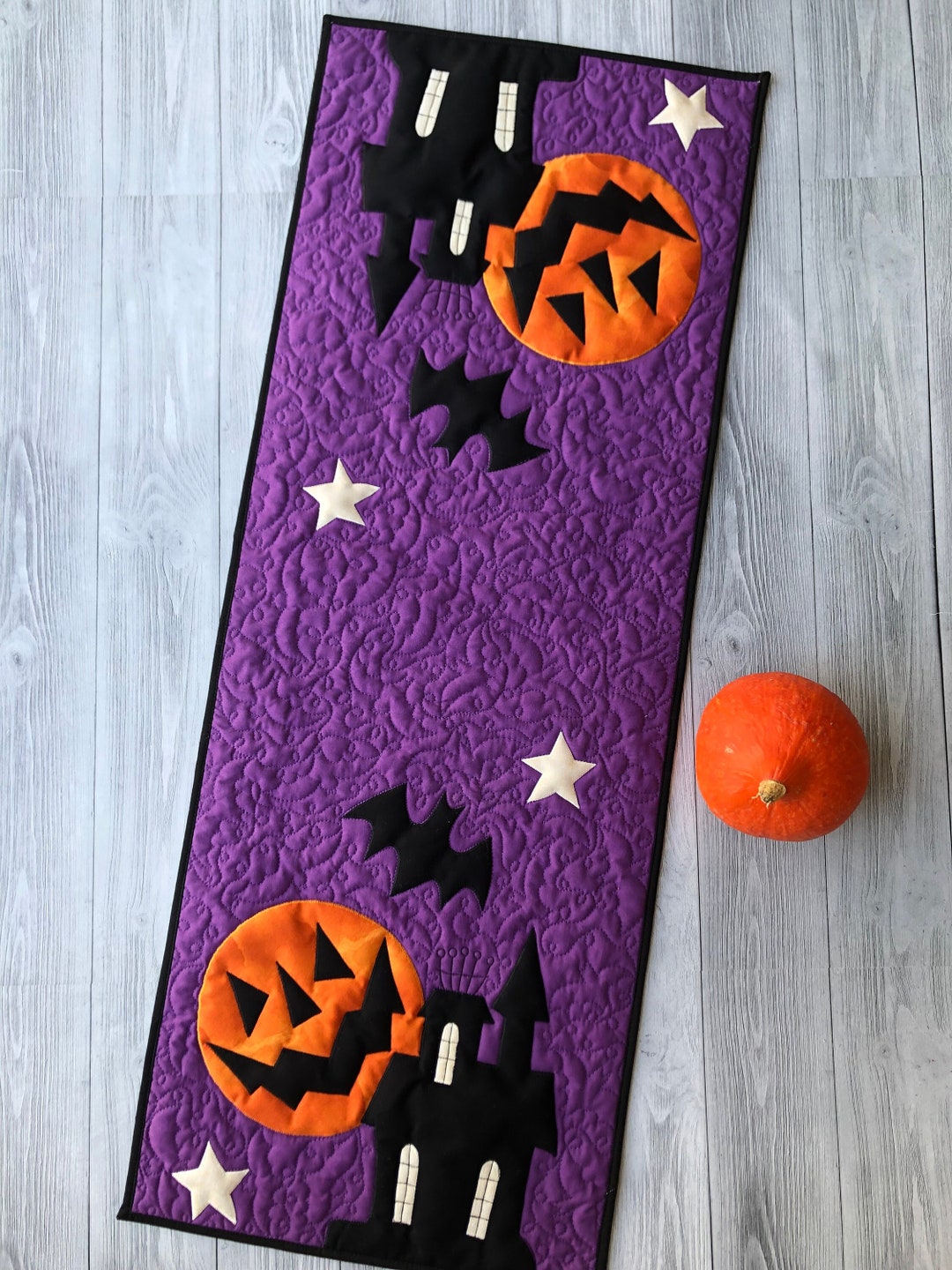 Quilted Halloween Table Runner Table Topper With Bats Etsy