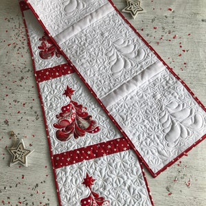Christmas quilted long table runner, Christmas red tree, Xmas quilt, Santa runner, Table topper quilted, Bed runner, Winter quilted runner image 8