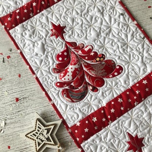 Christmas quilted long table runner, Christmas red tree, Xmas quilt, Santa runner, Table topper quilted, Bed runner, Winter quilted runner image 6