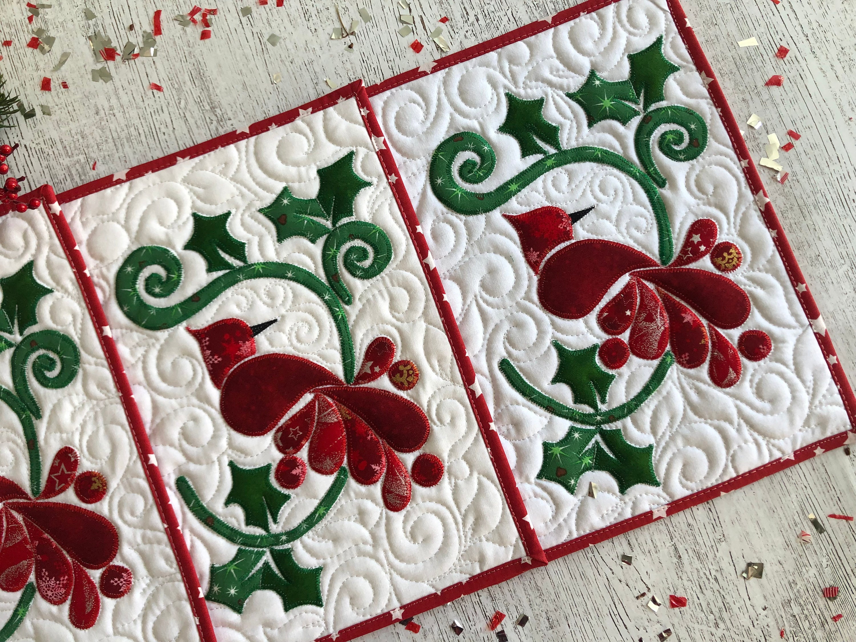 Quilted Christmas Placemats Quilted Set of 6 Red Bird Etsy