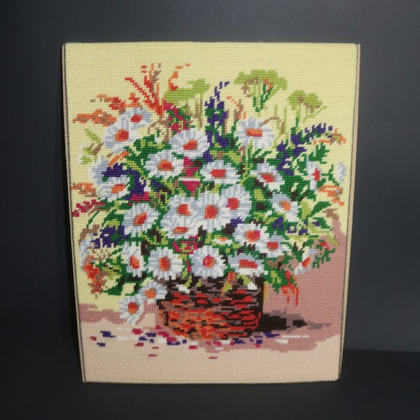 Vintage Finished Floral Flowers Needlepoint Picture