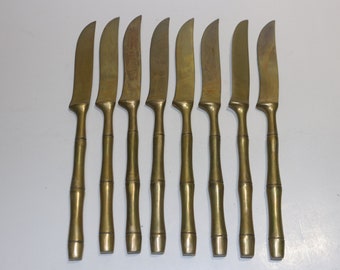 Set of 4 Stamped Thai Bamboo Bronze Bronzeware Steak Knives