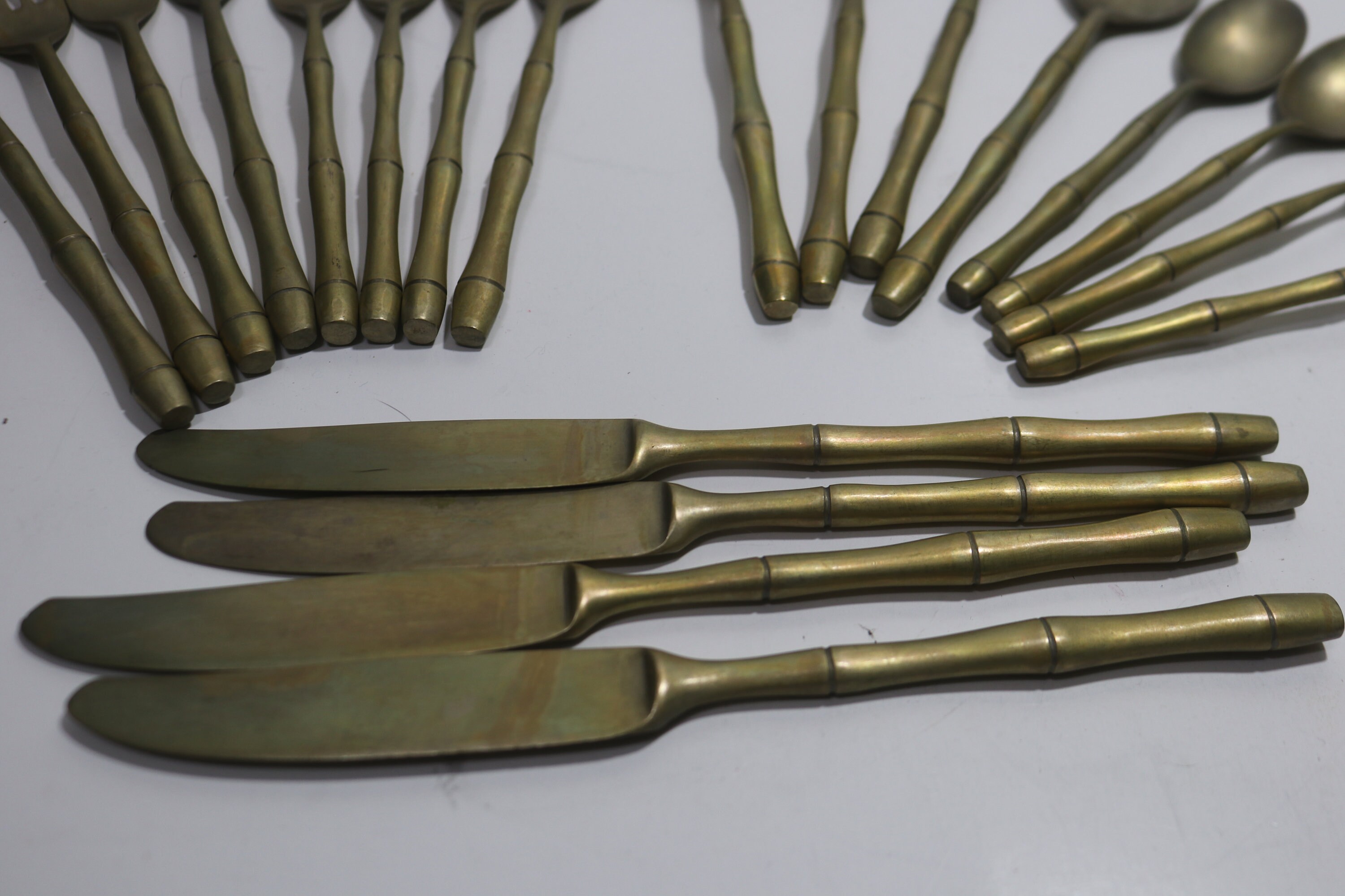 Vintage Stamped Thai Bamboo Bronzeware 20 Piece Flatware Set Etsy