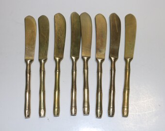 Set of 4 Stamped Thai Bamboo Bronze Bronzeware Butter Spreader Knives