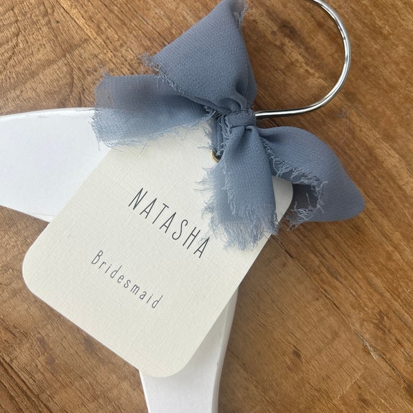 Hanger Tags for Wedding Bridal Party Dresses with Chiffon Ribbon and Modern Font