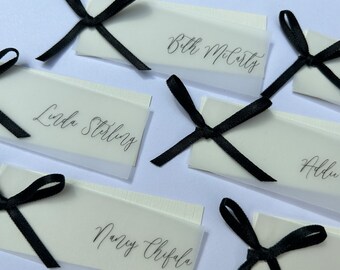 Modern Monochrome Place Cards with Ivory Card and Black Ribbon Bows