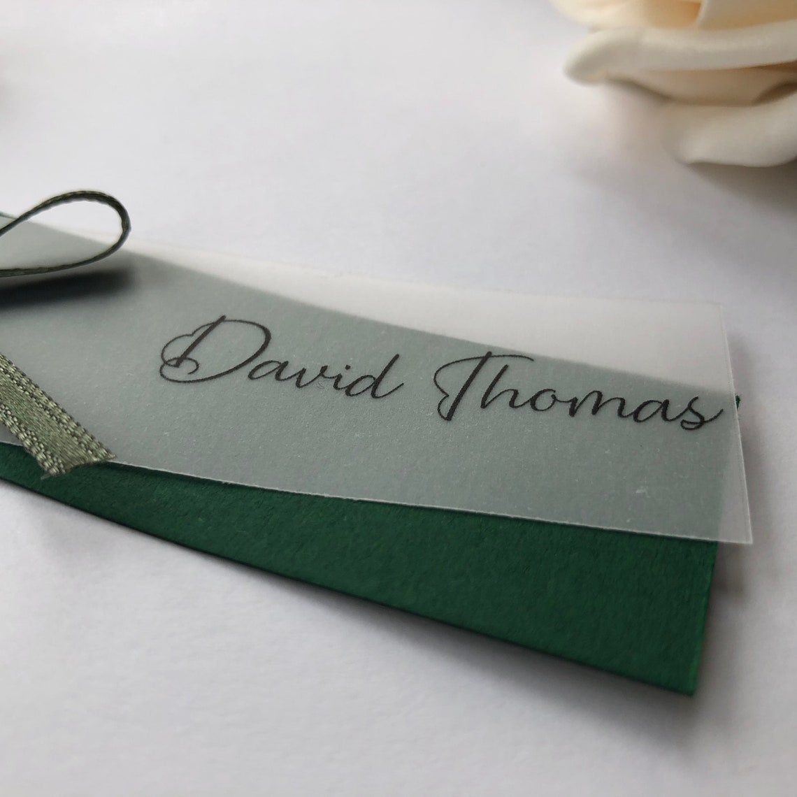Wedding Name Place Cards with Vellum Overlay and Ribbon Etsy