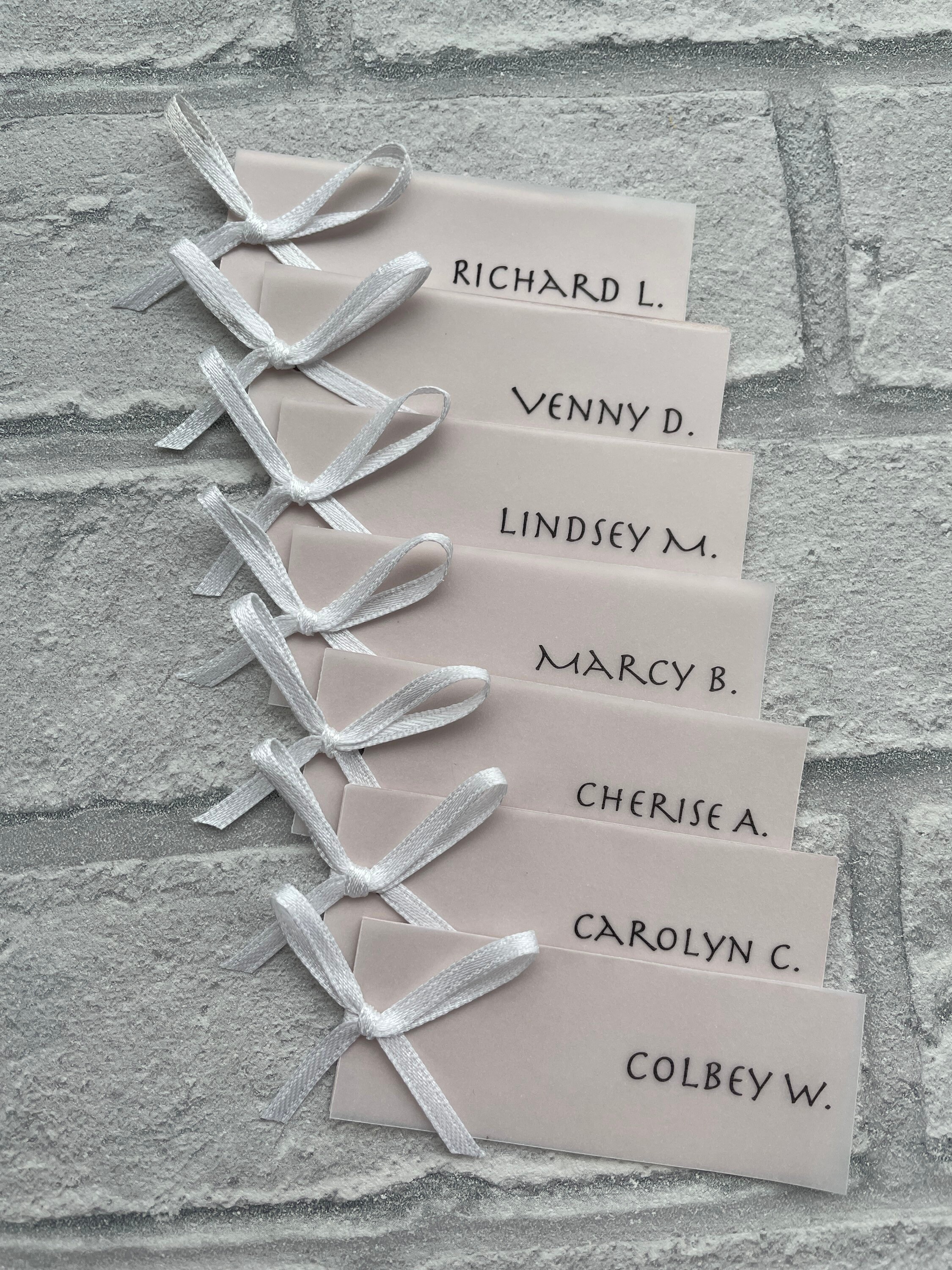 Wedding Name Place Cards with Vellum Overlay and Ribbon Etsy