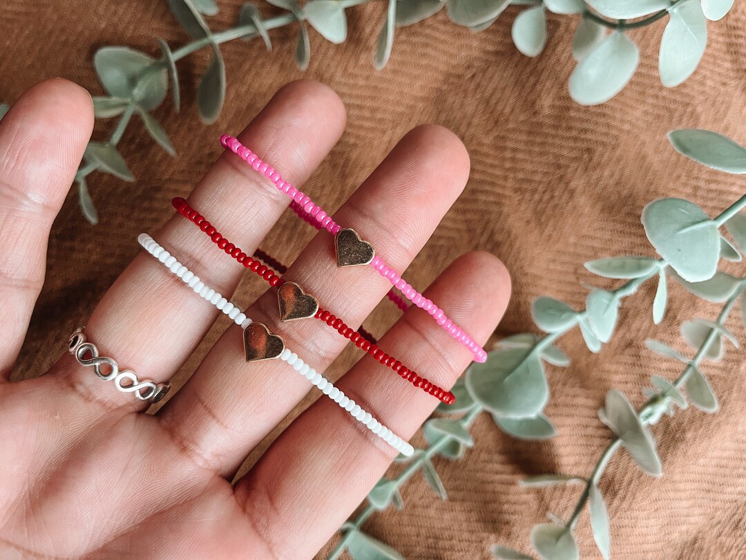 Heart Beaded Bracelet Valentines Day Beaded Bracelets Seed Beads