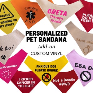 Custom Dog Bandana Vinyl Personalization - Service Dog, Pet Name, Pregnancy Announcement, Wedding, Birthday, Emotional Support, Logo