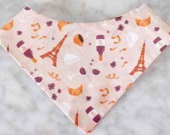Paris Wine and cheese dog bandana  - Easy Snap on pet bandana for wine lovers