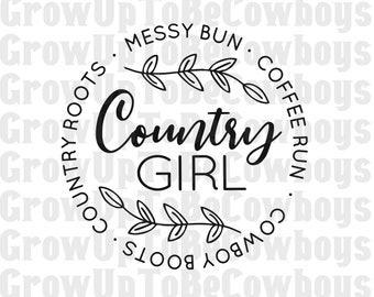 Moño desordenado de chica campestre SVG / Botas de vaquero Coffee Run (Descarga digital)