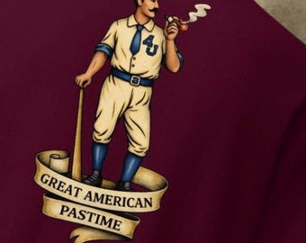 Great American Pastime Tee | Vintage Baseball Cigar Shirt | Four John’s Apparel | Old School Tattoo Style Graphic Tee